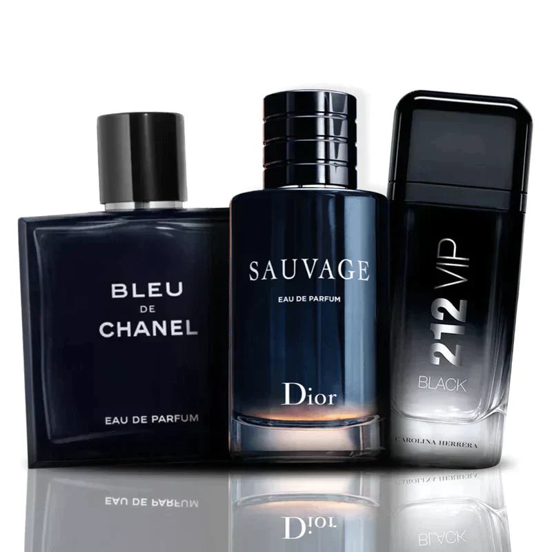 [COMPRA 1 LLEVA 3] Dior Sauvage + Bleu de Chanel + 212 VIP | Kit de Perfumes Importados (100ml Cada Uno) - Exito Tienda